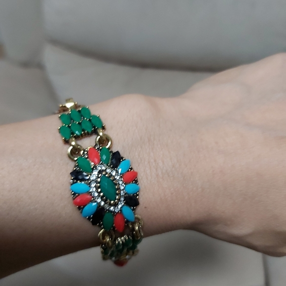 925 stamped multi color with rhinestones and gems stone. Gold tone 7" lo… - Picture 8 of 10